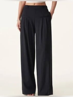 OGL Drapey Bamboo Ponte Mid Rise Wide Leg Trouser with Pockets Black NWT X Small